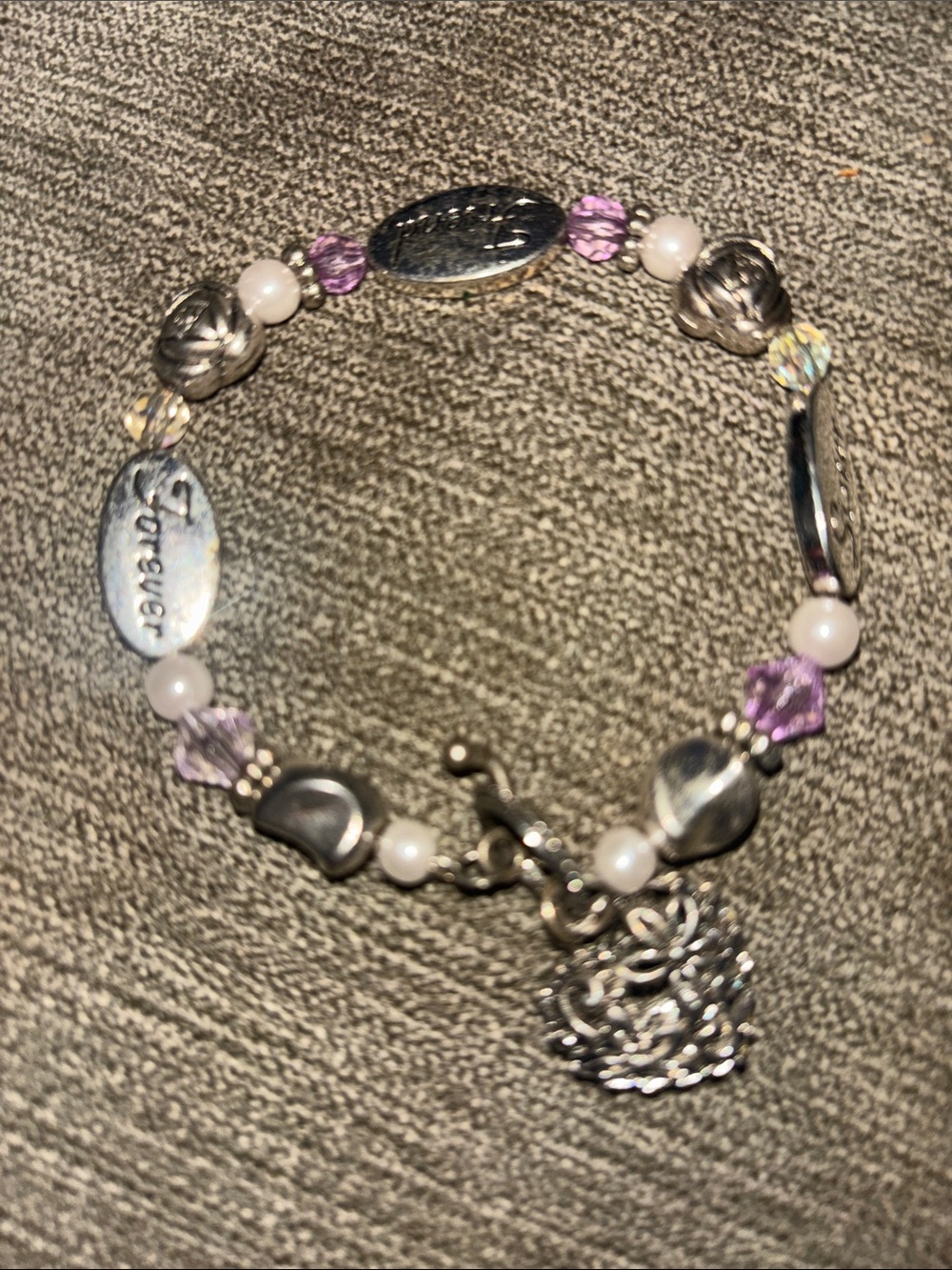 Silver-tone Bracelet with Lavender Crystal Accents, sister, friend, forever